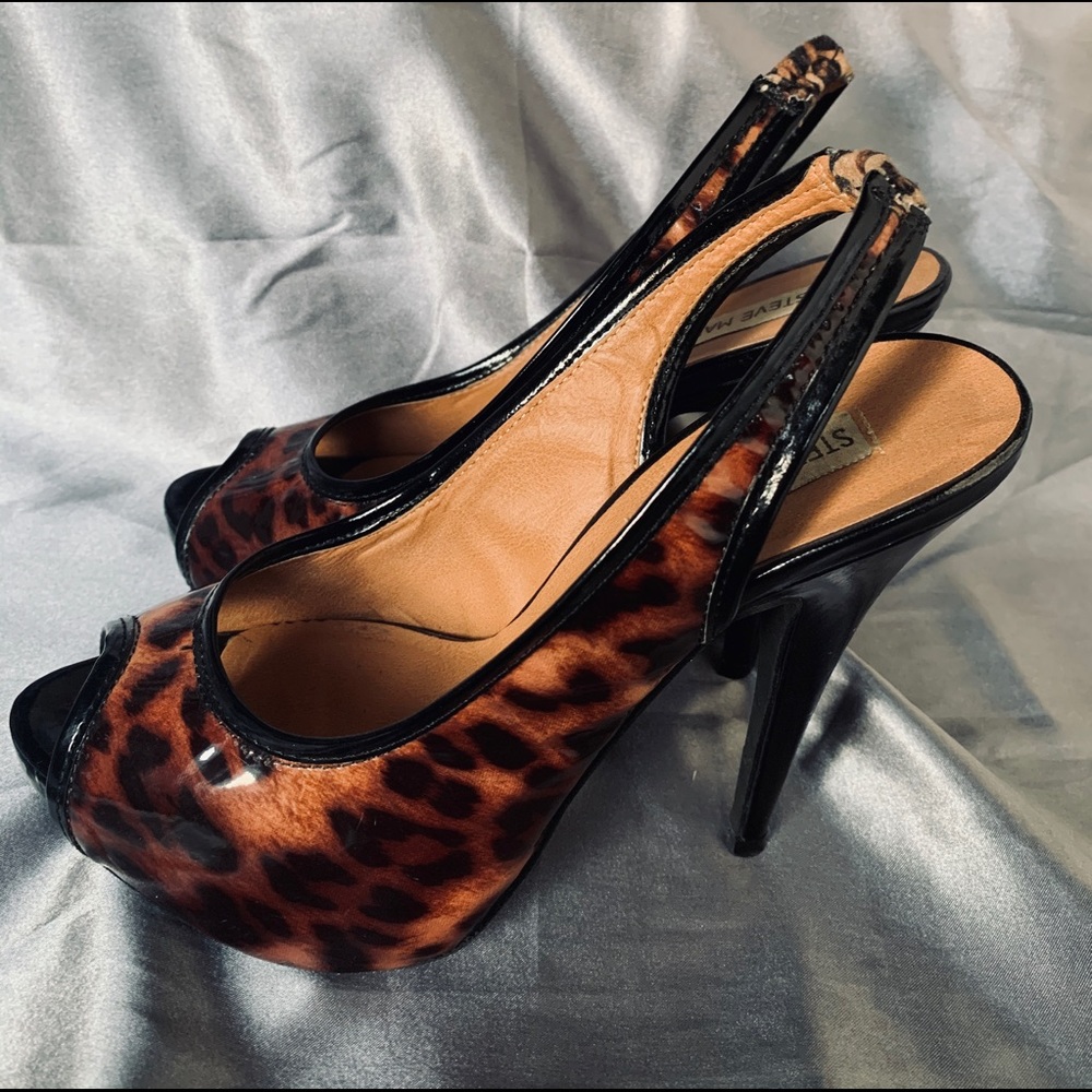 Cheetah print patent leather Steve Madden pumps.